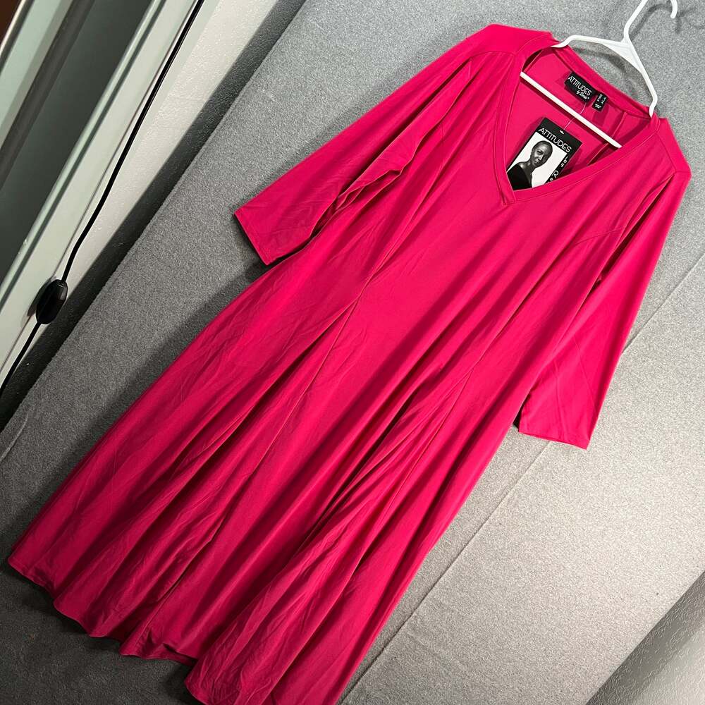 Attitudes by Renee Regular Como Jersey 3/4-Sleeve Midi Dress Raspberry Large
